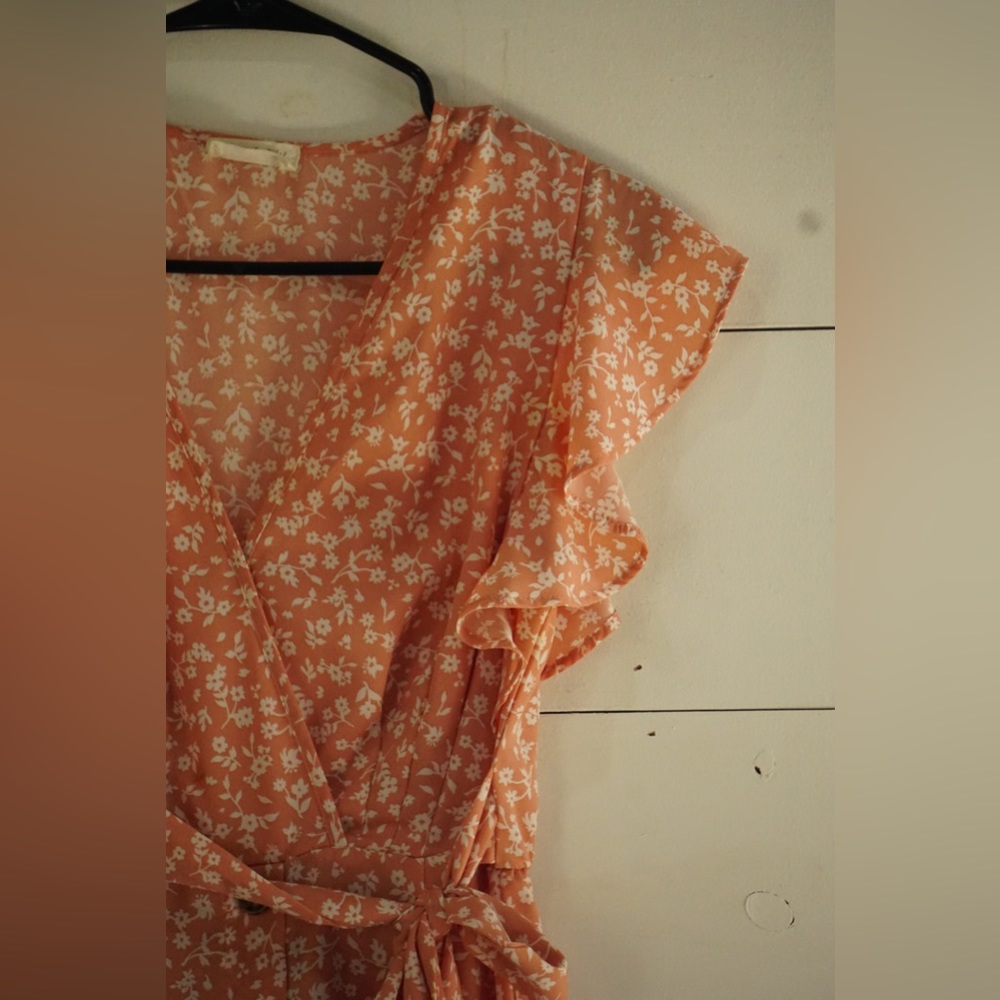 Pink Floral Midi Dress with Buttons